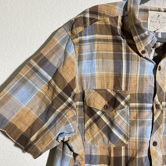 North River Mens Shirt Size XXL Plaid Short Sleeve Button Front Brown - Picture 3 of 6